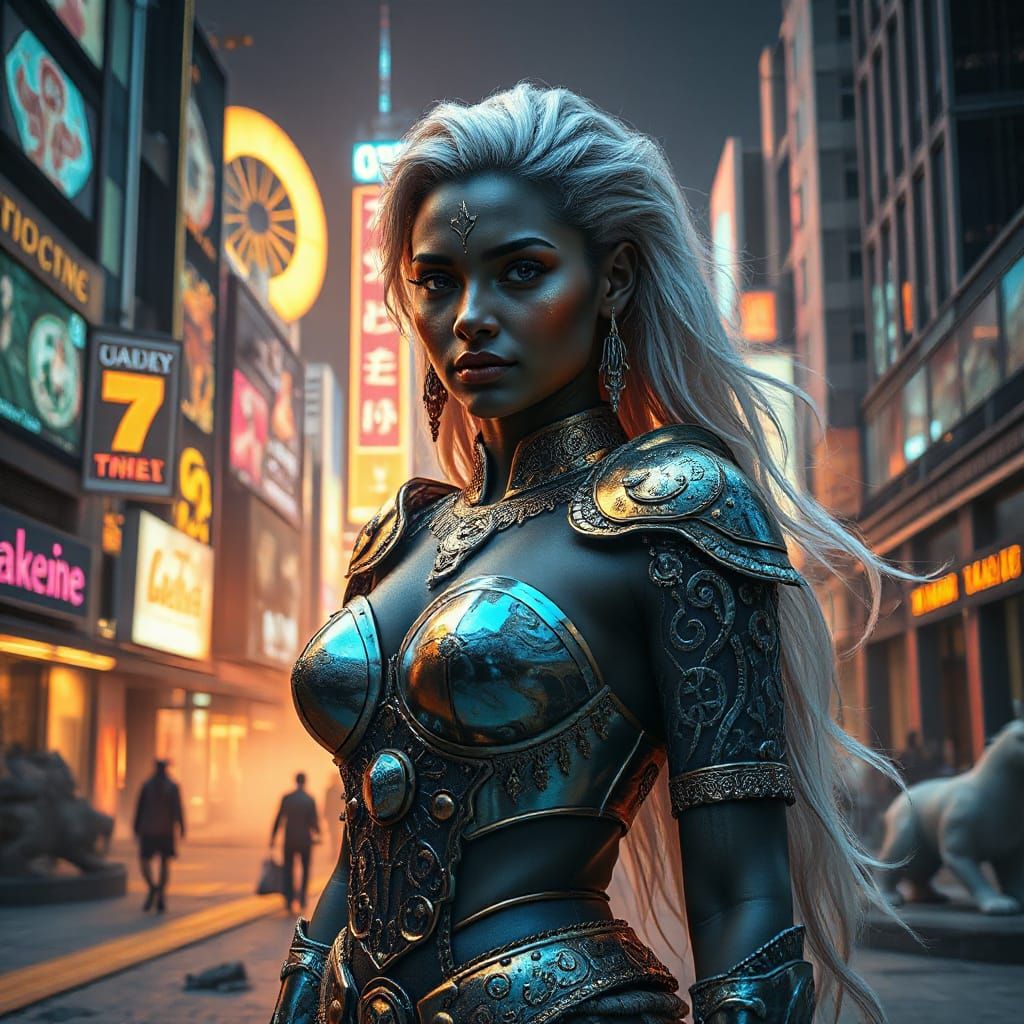 Goddess of Urban Mythology in Neon HDR Portrait