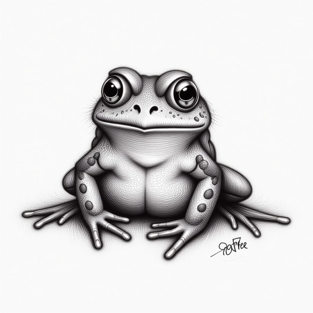 Expressive Frog Portrait in Realistic Pencil Sketch Style