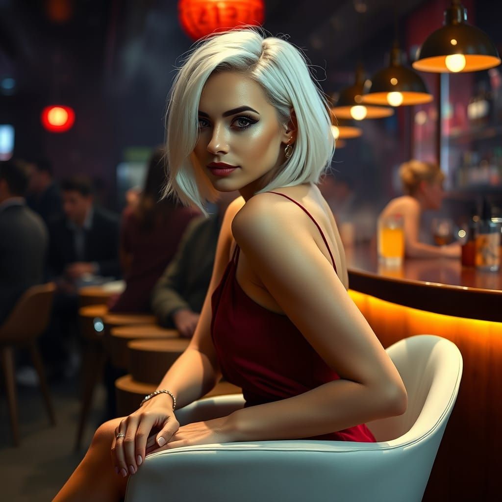 Alluring Woman at Dimly Lit Bar Counter