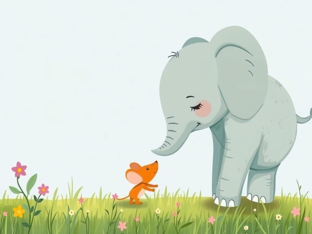 Gentle Elephant Talks to Mouse in Children's Book Style