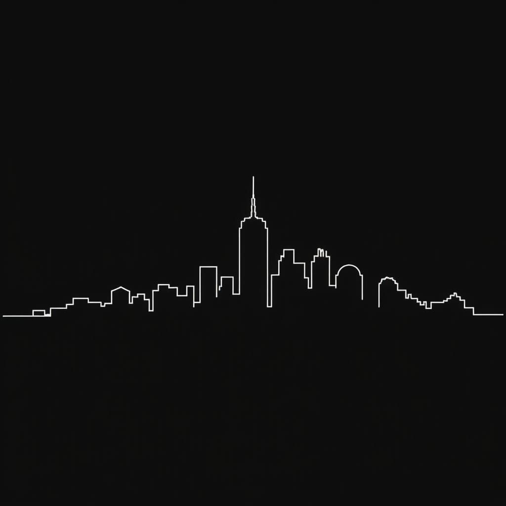 Minimalist Cityscape Silhouette in Op Art Style