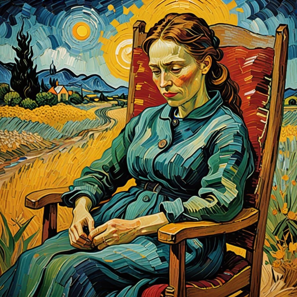 Cozy Motherly Love in Neo-Expressionist Oil Painting