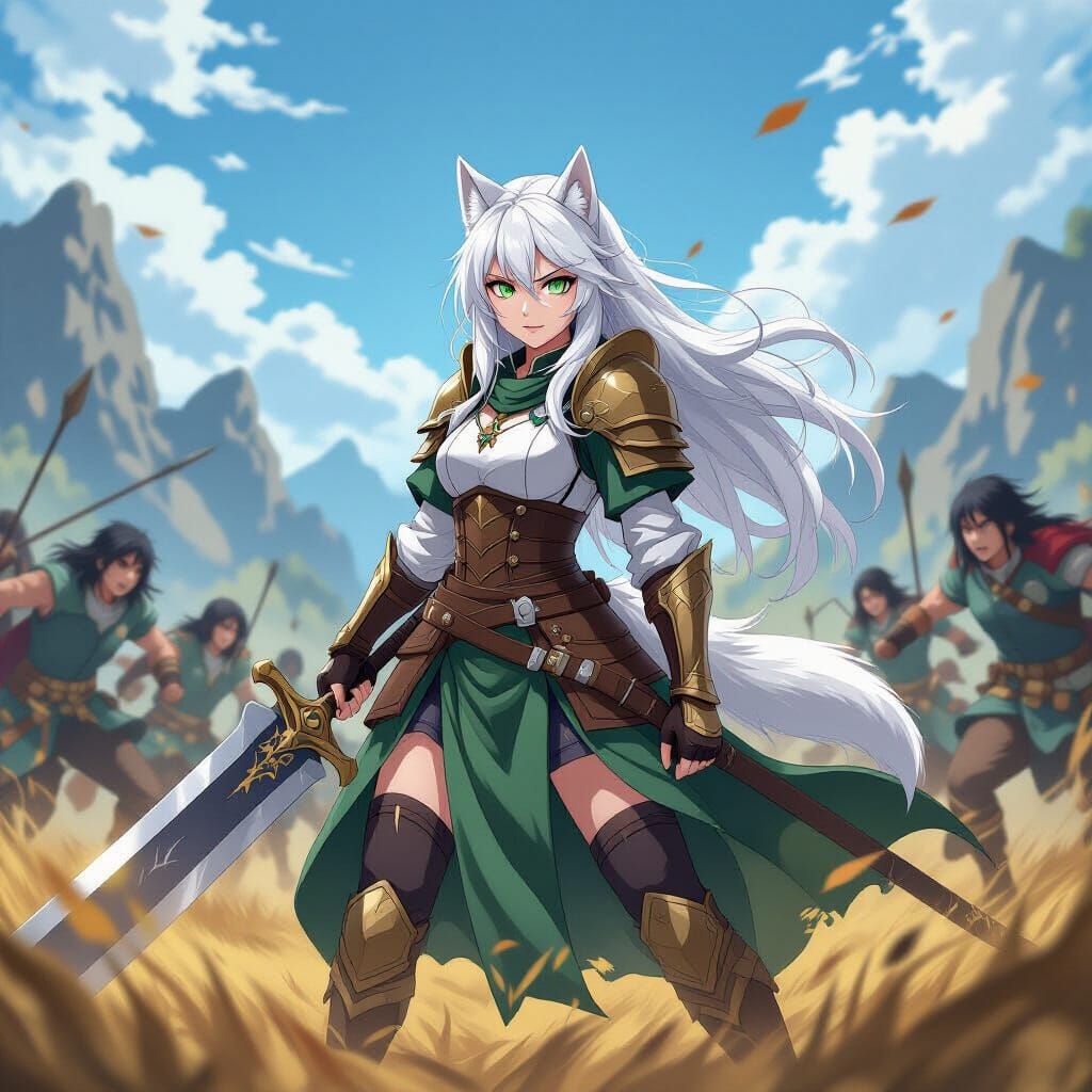 Anime Wolf Warrior on Battlefield