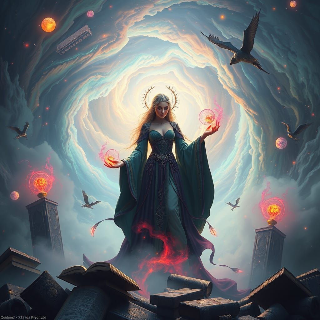 Mystical Sorceress in Vibrant Dreamscape