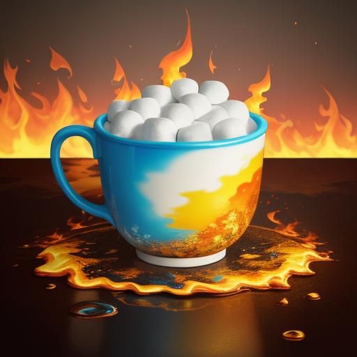 Marshmallow Shower on Fire Cup: Surreal Pop Art