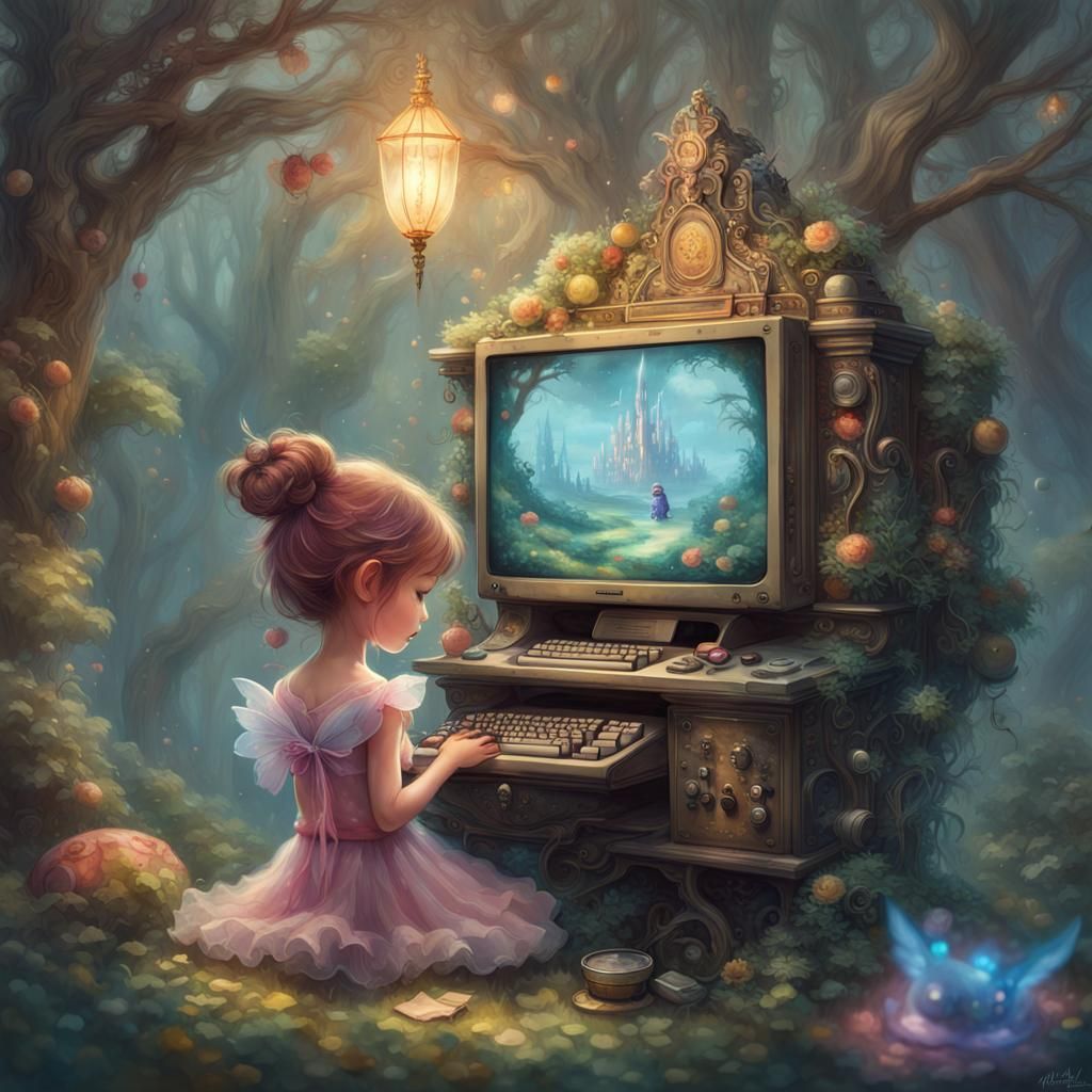 Fairy Gaming on Glass PC as Watercolor Art