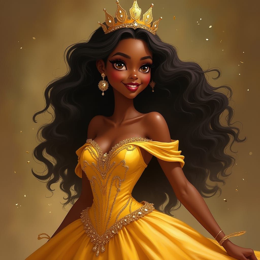 Elegant Black Princess in Fantasy Realism Style