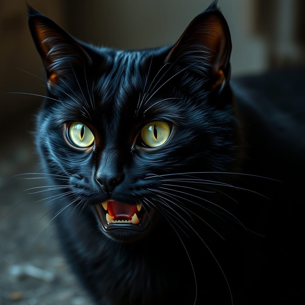 Sleek Black Cat with Piercing Green Eyes