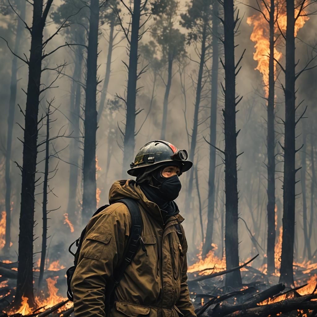 Determined Person Amidst Forest Fire