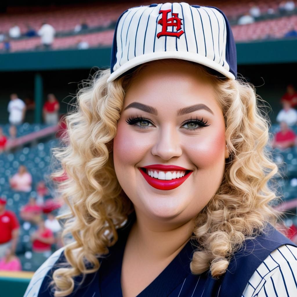 Curvaceous Blonde in Baseball Uniform at Stadium