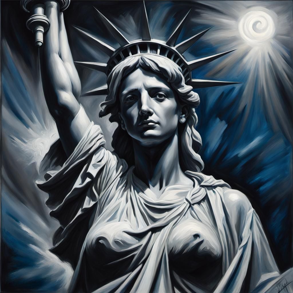 Hyperrealistic Statue of Liberty Charcoal Drawing