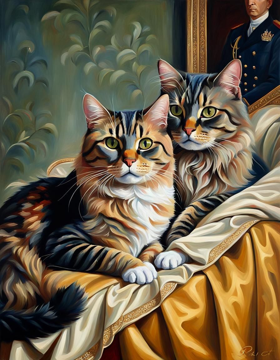 Regal Cat Portrait in Oil Painting Style