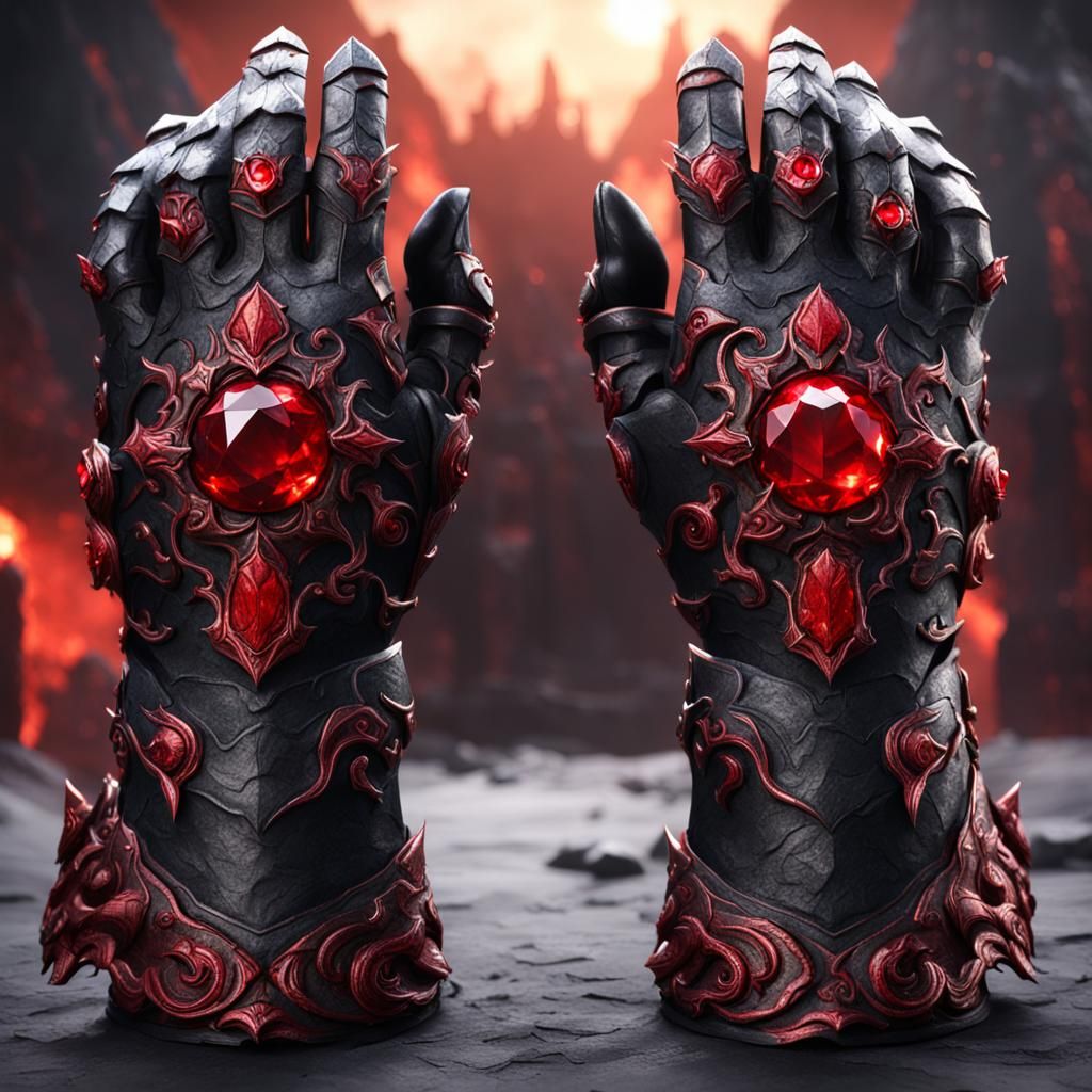 Demonic Red Gauntlets with Gems, Detailed Matte Painting