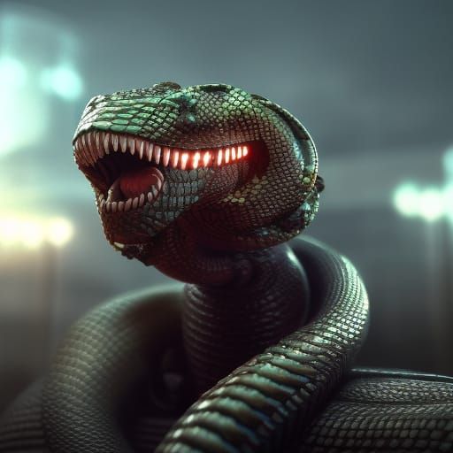 Futuristic Mech Snake-Man in Sci-Fi Style