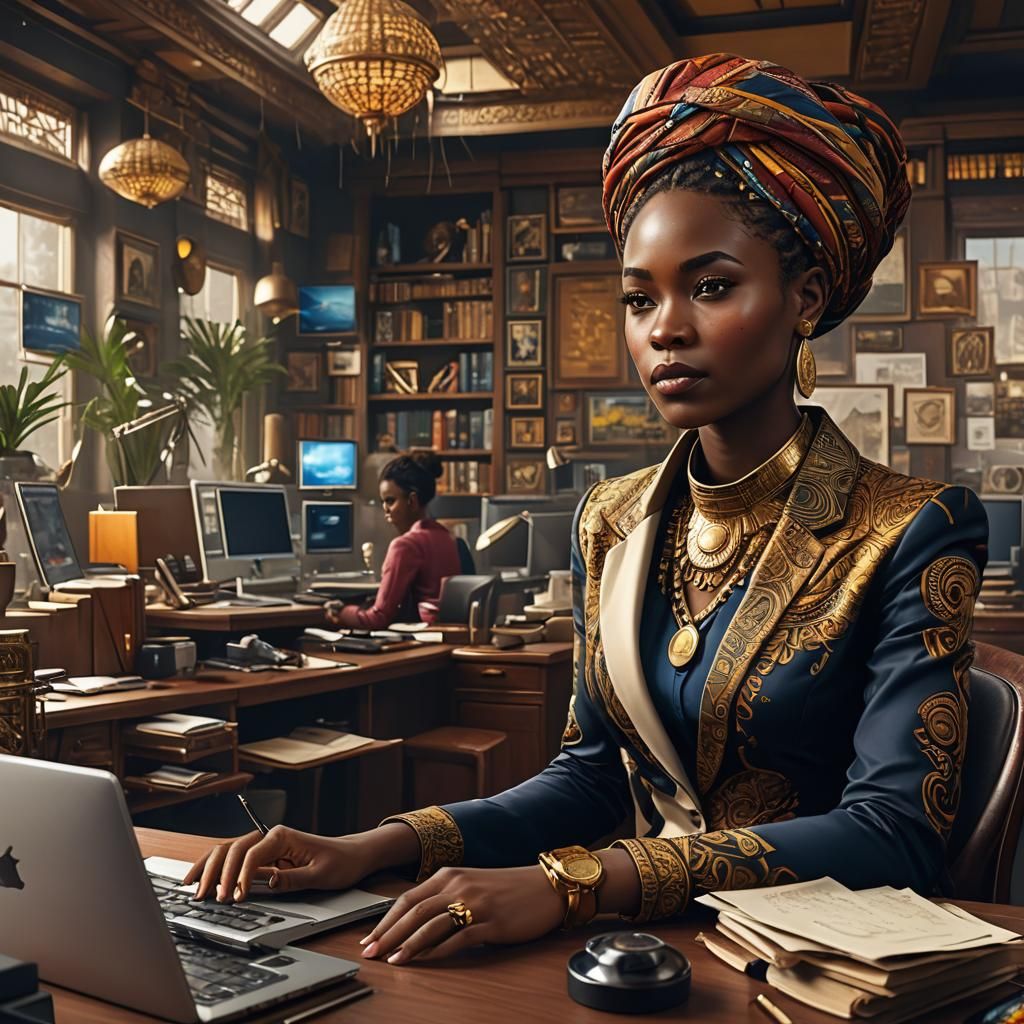 African Businesswoman in Luxurious Office: Realistic Render