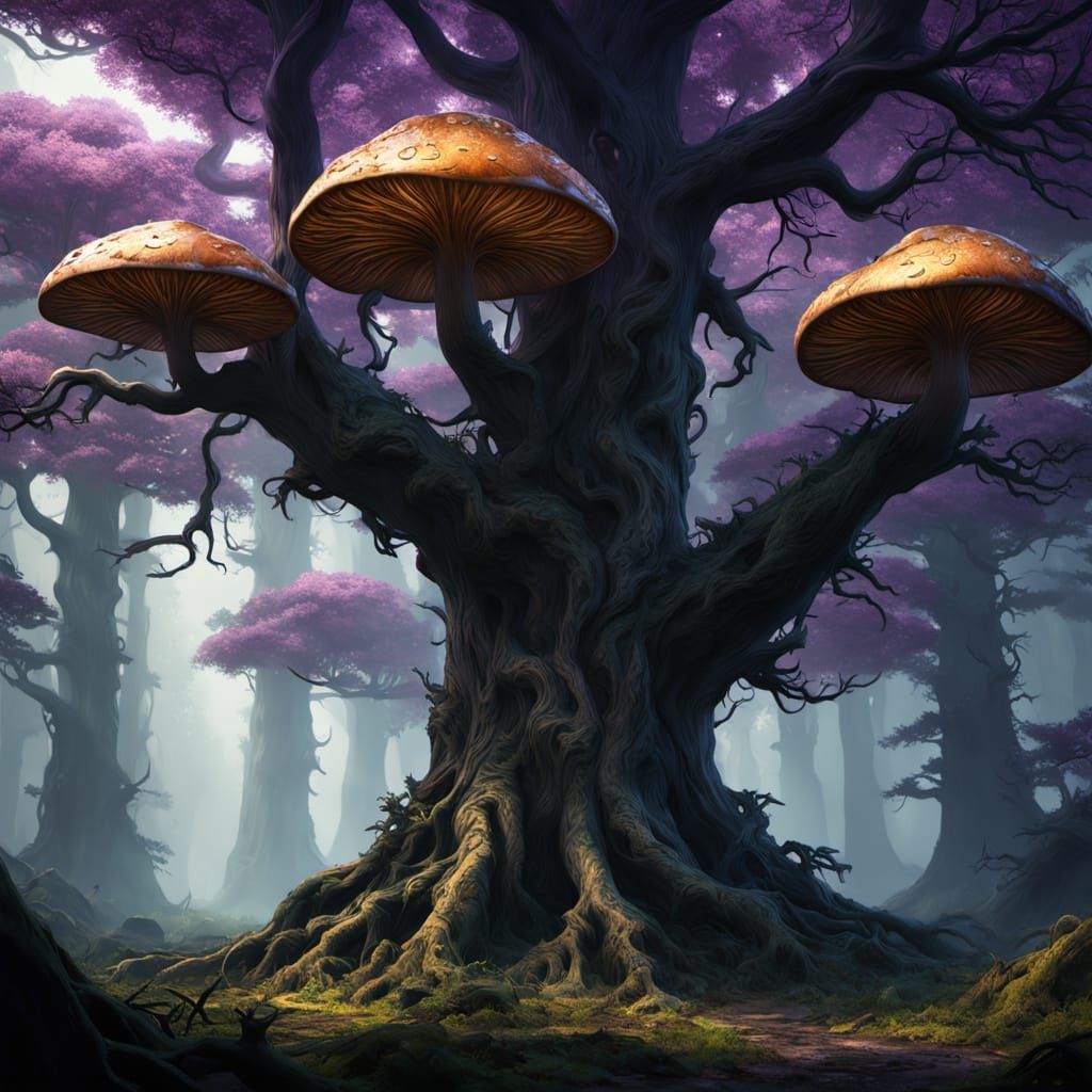 Dark Fantasy Figure in a Twisted, Ancient Forest