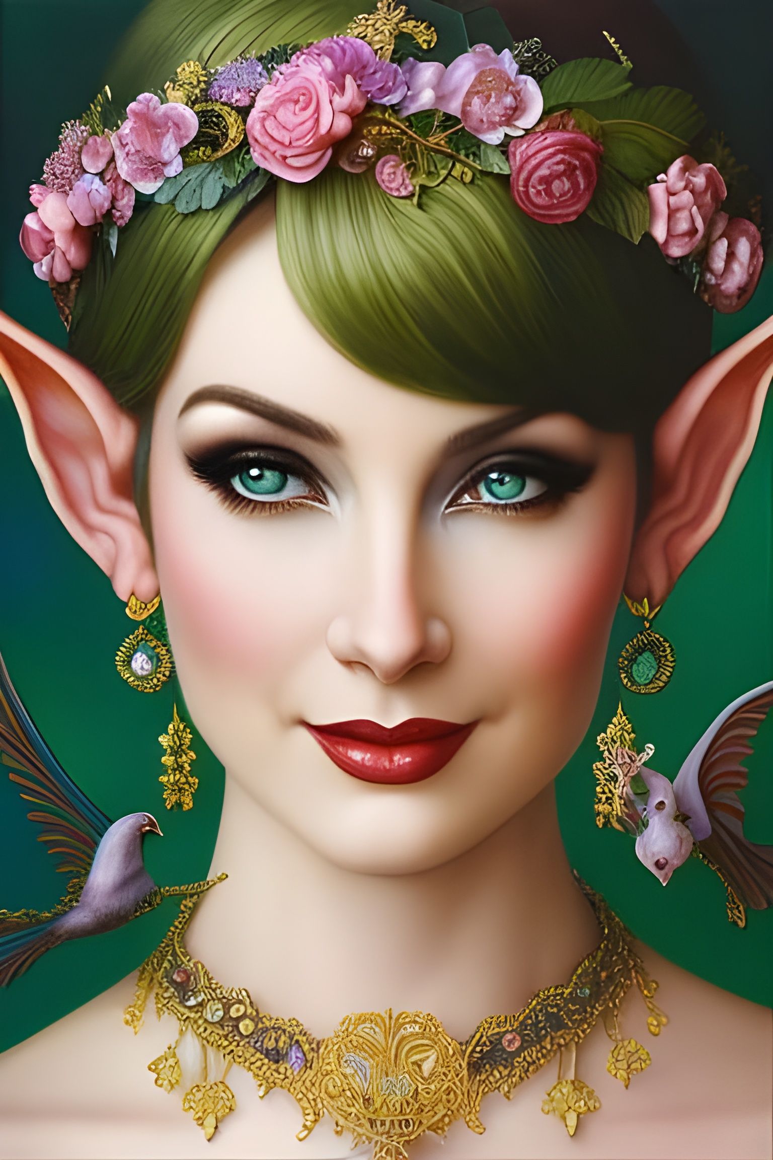 Elf with Doves: Hyper-Realistic Digital Illustration
