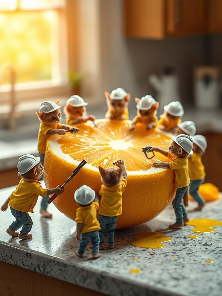 Surreal Chibi Cats Build Lemon Masterpiece in Miniature Worl...