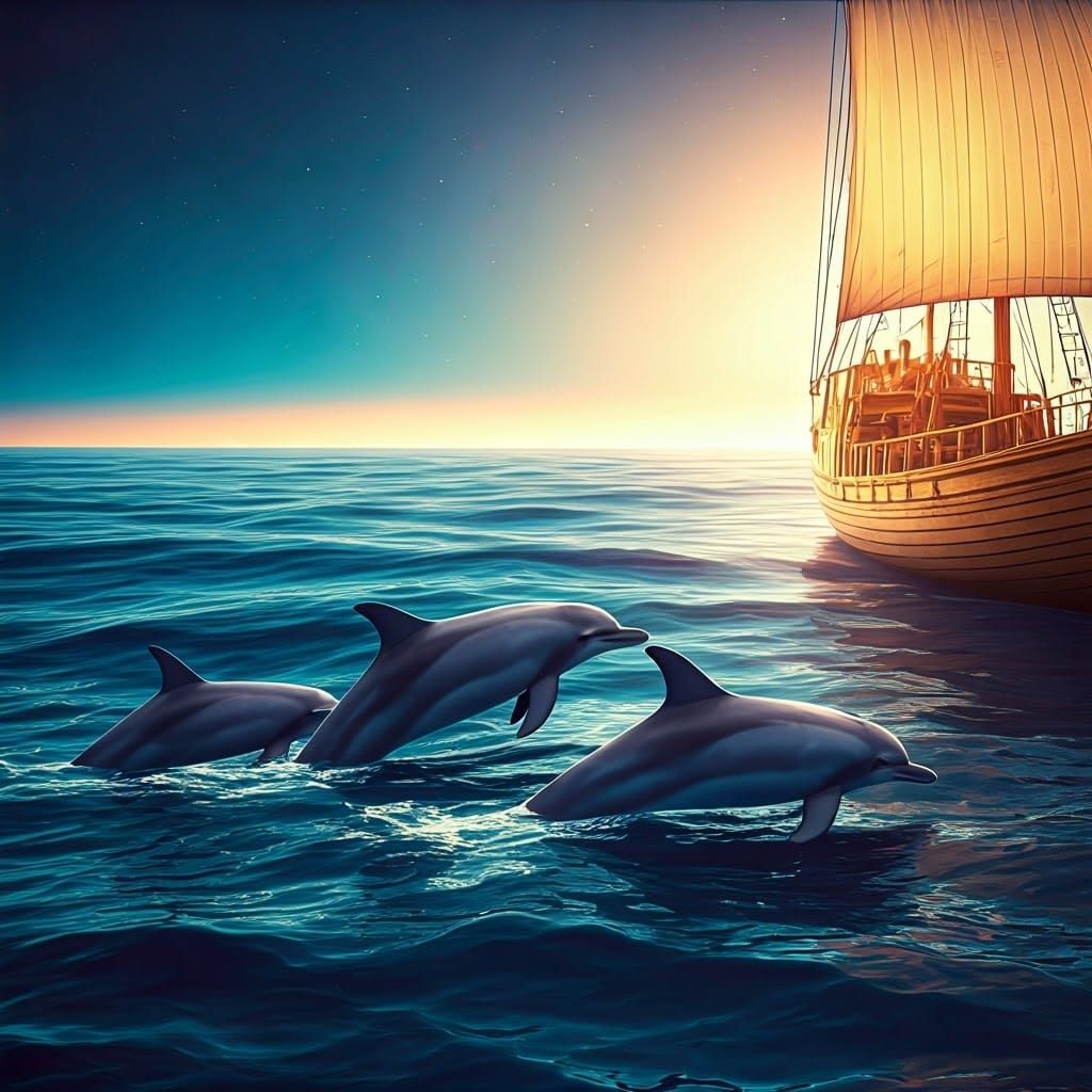 Dolphins Under Aurora: A Galactic Seascape
