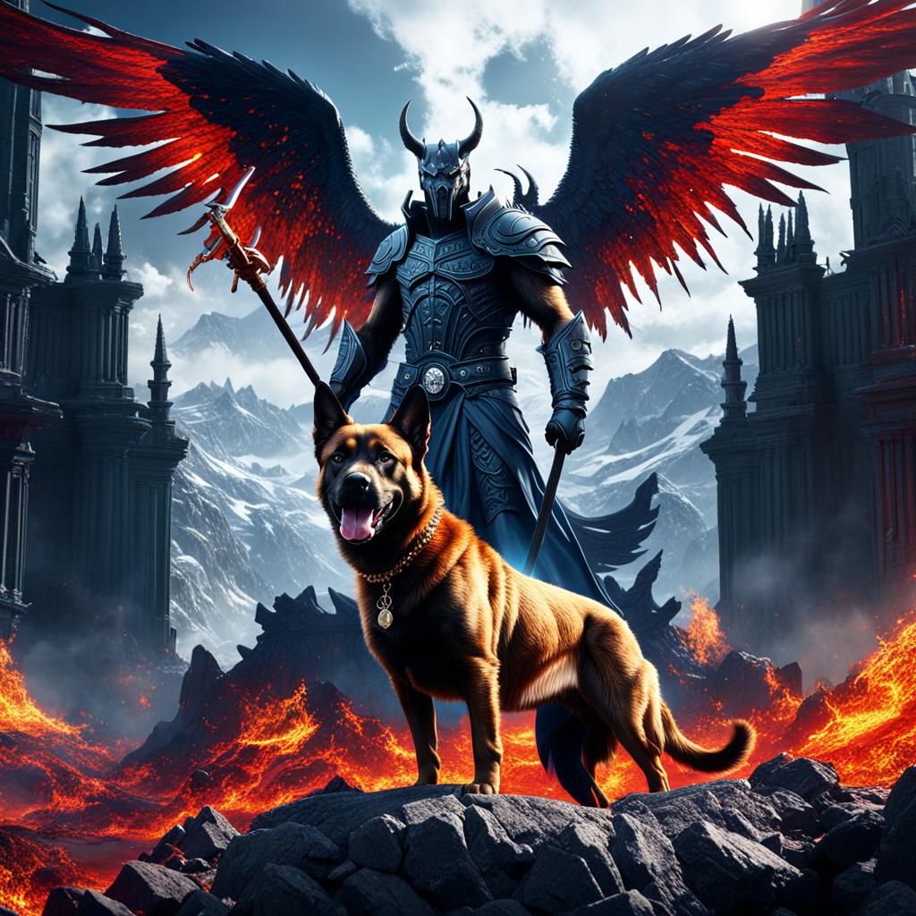 Devil and Angel Dogs in Heaven and Hell