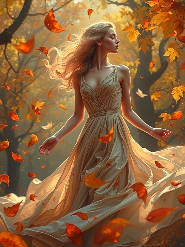 Ethereal Autumn Woman: Surreal Concept Art