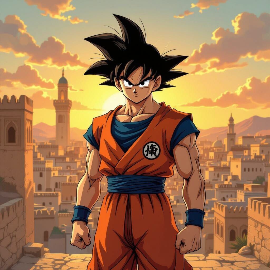 Goku Heroically Poses in Algiers at Sunset
