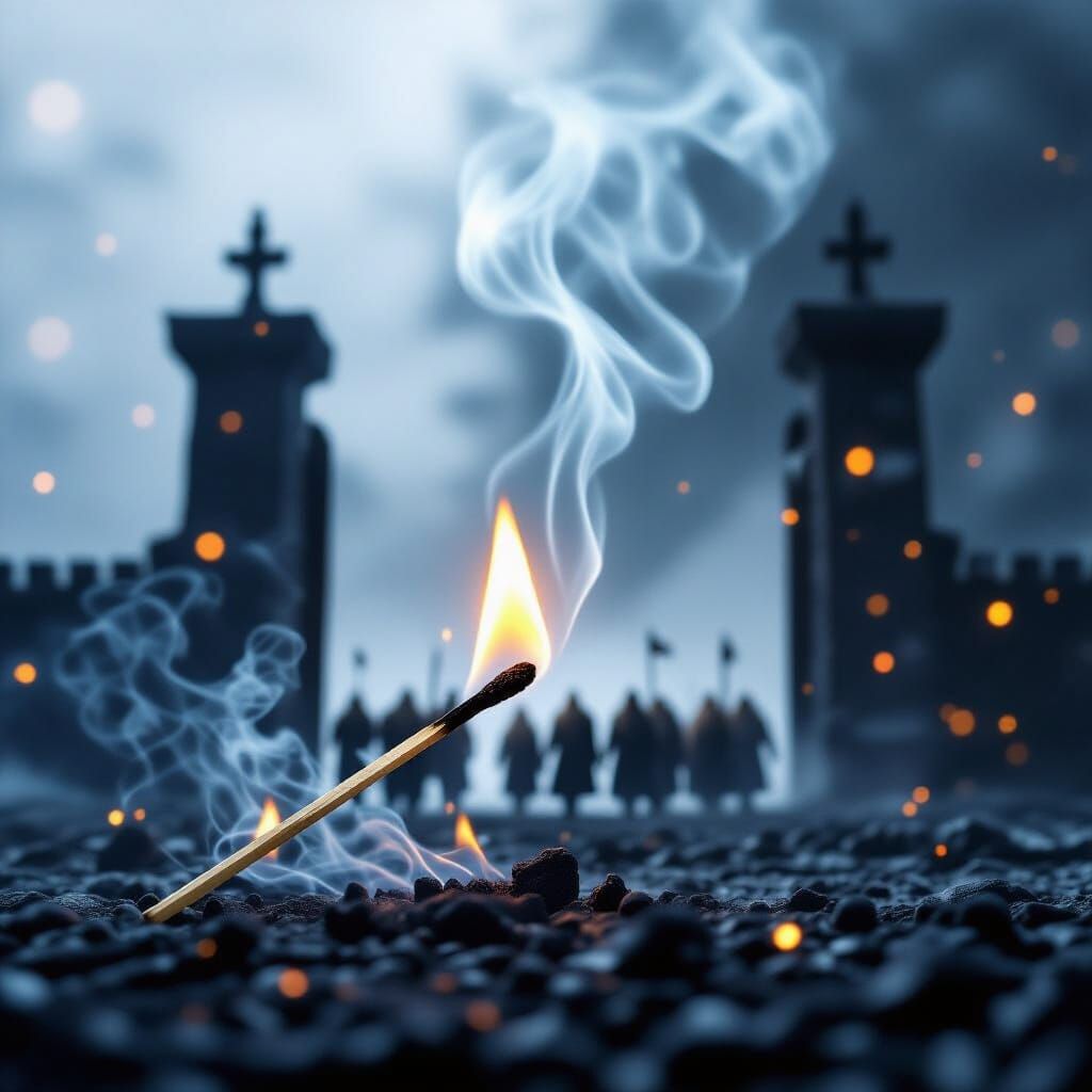 Burning Matchstick Smoke Forms Viking Valhalla Scene