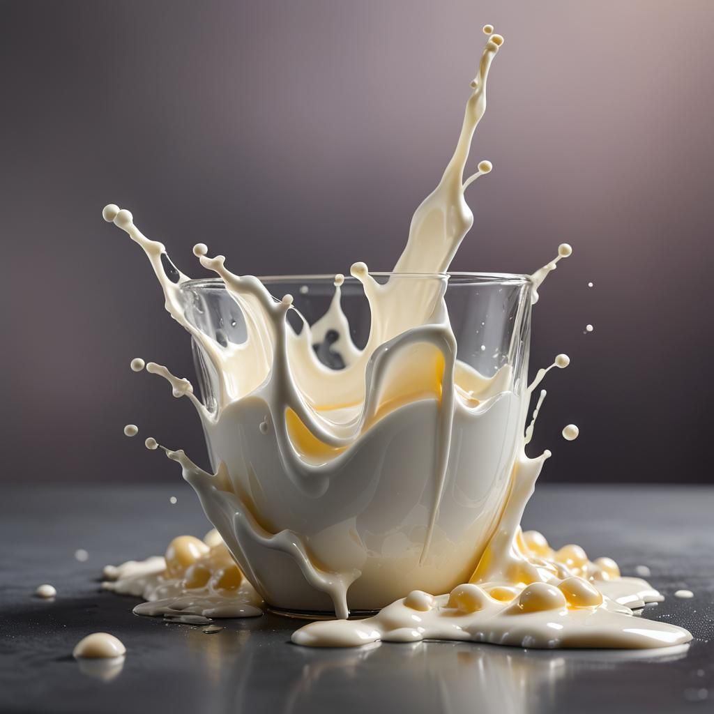 Realistic Still Life of Spilled Milk in Macro