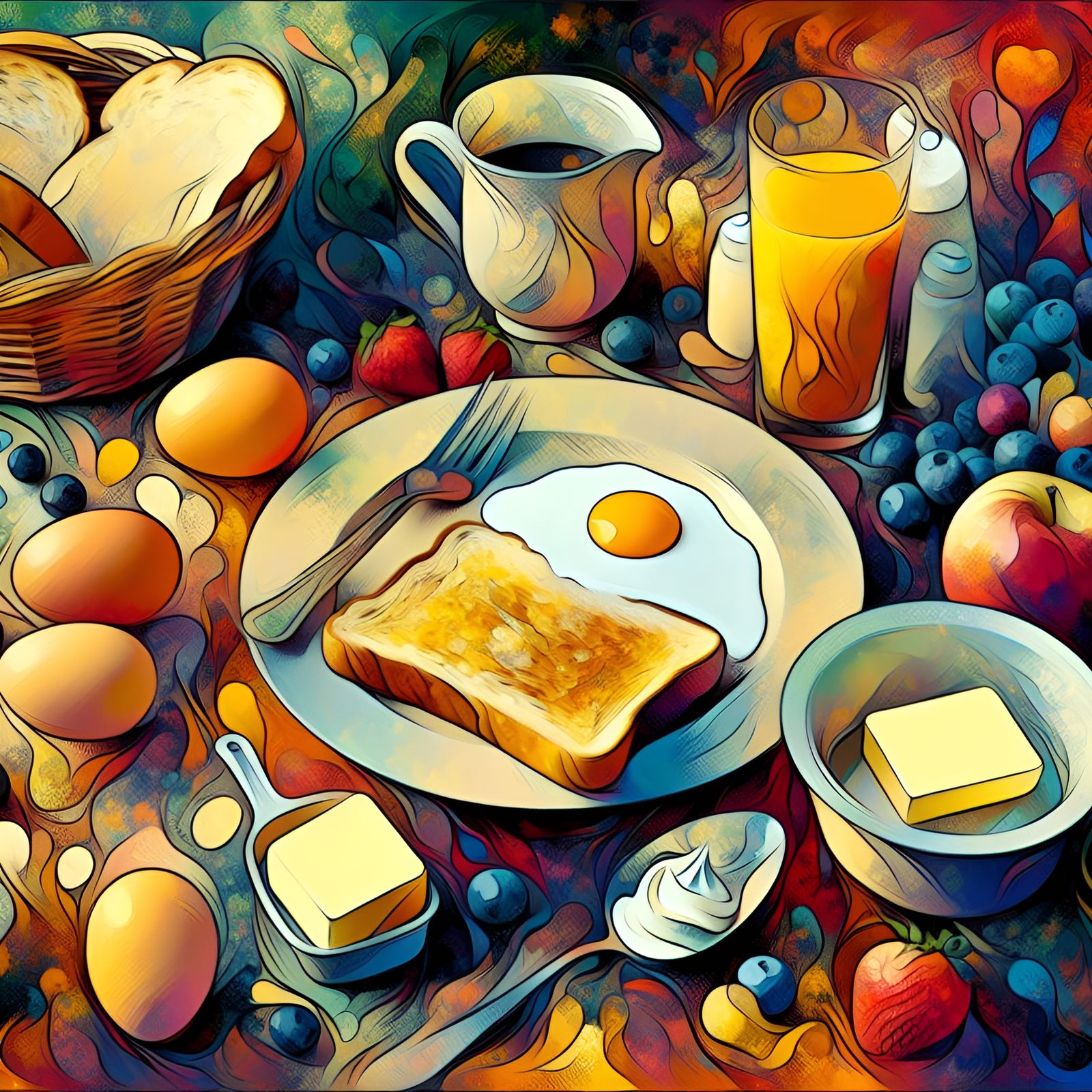 Abstract Breakfast Scene in Complementary Colors