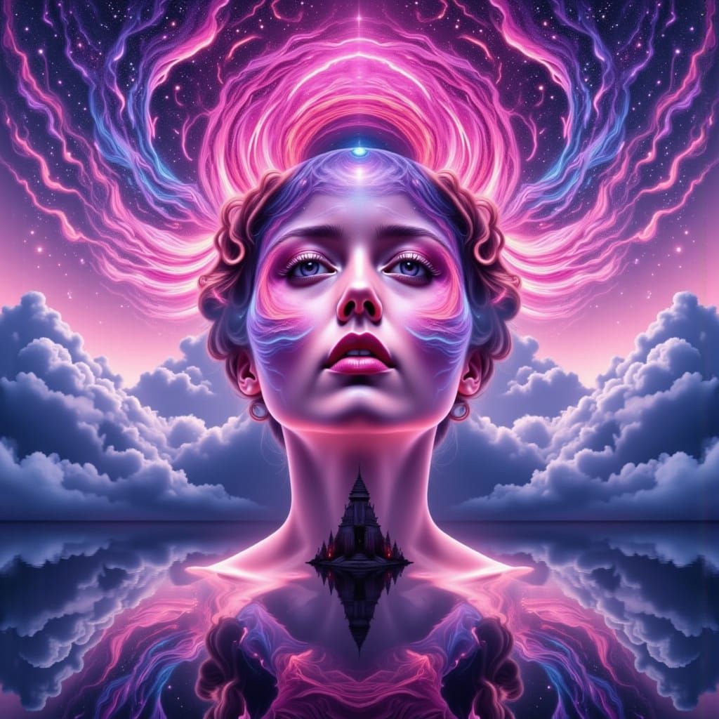 Psychedelic Double Exposure Portrait with Cosmic Patterns