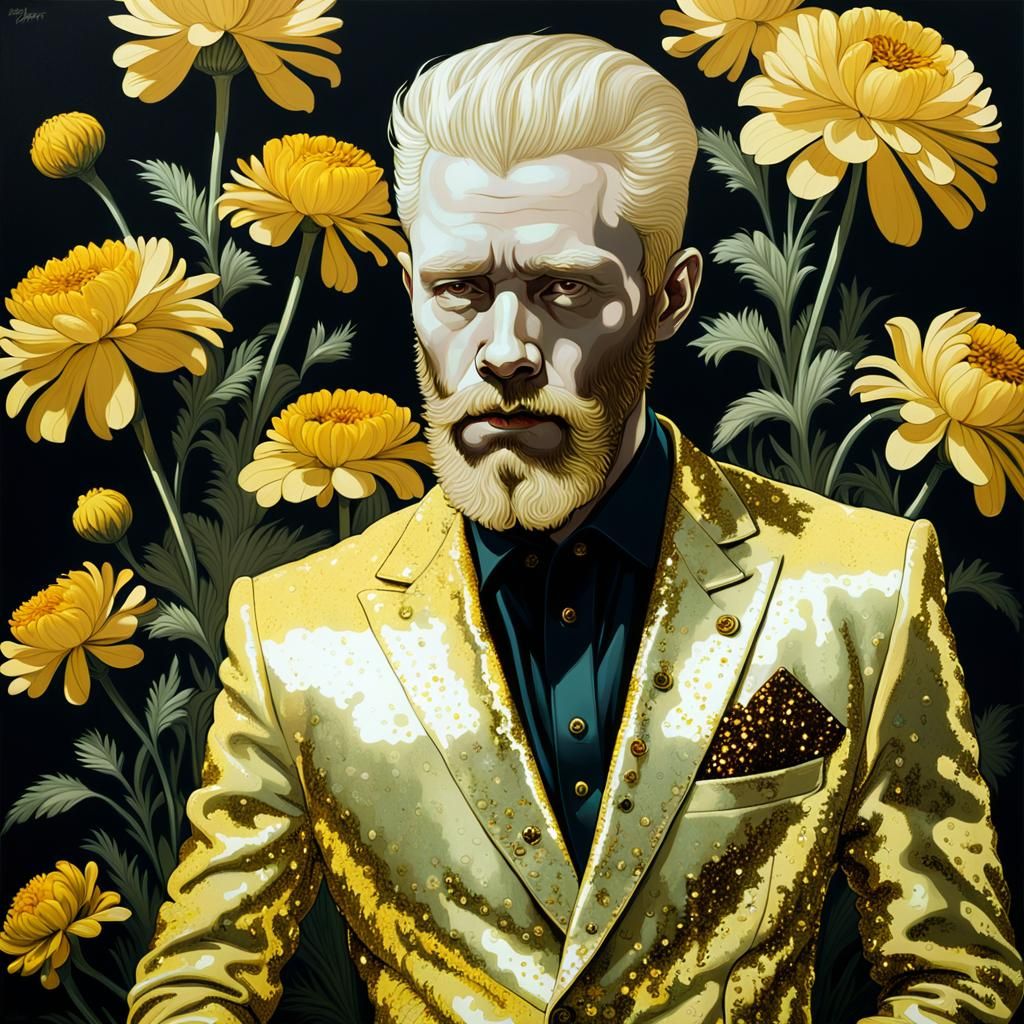 Albino Man in Sequin Suit: Surrealist Oil Painting