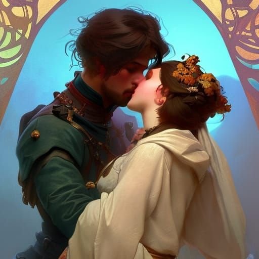 Prince and Peasant Kissing: Hyperdetailed Concept Art