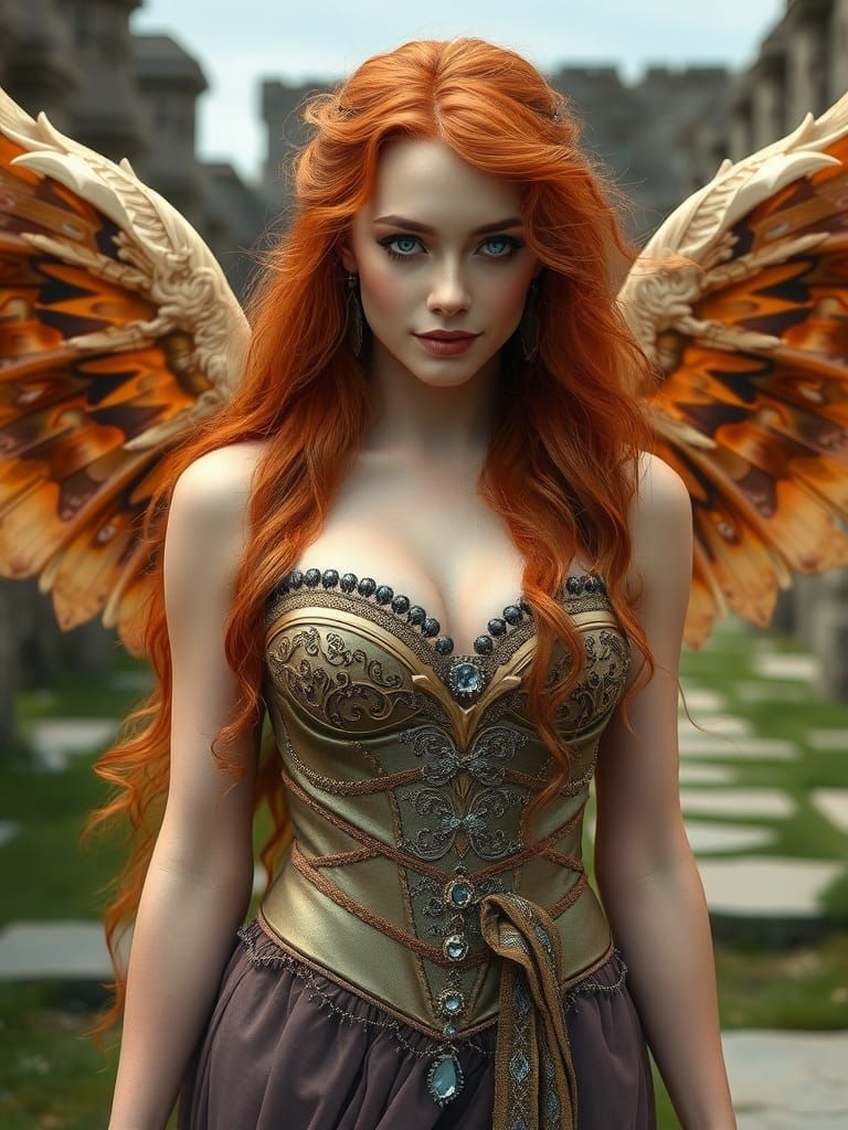 Red-Haired Dawn Princess with Light Wings
