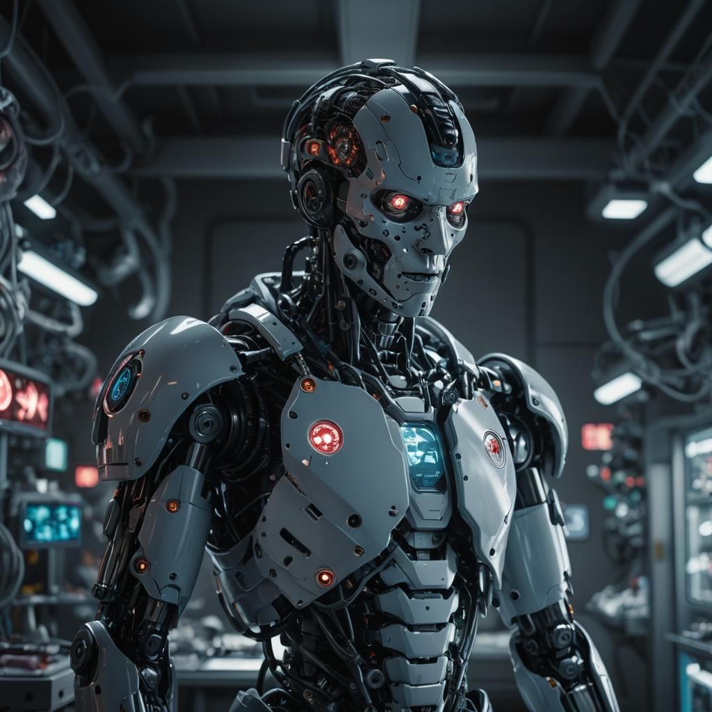 Cyborg Surgeon in Operating Room: 3D Anime Art