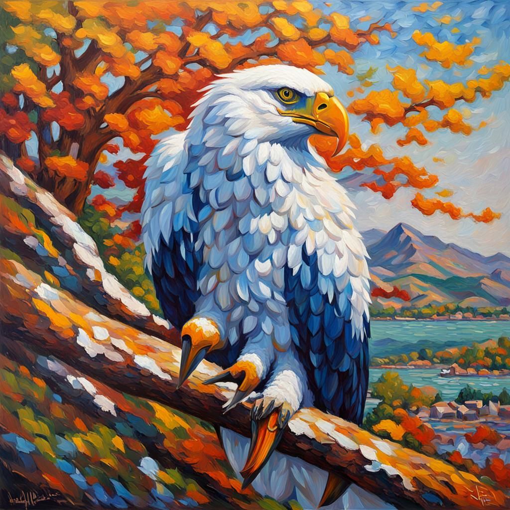 Bald Eagle Nest in Neo-Impressionist Style