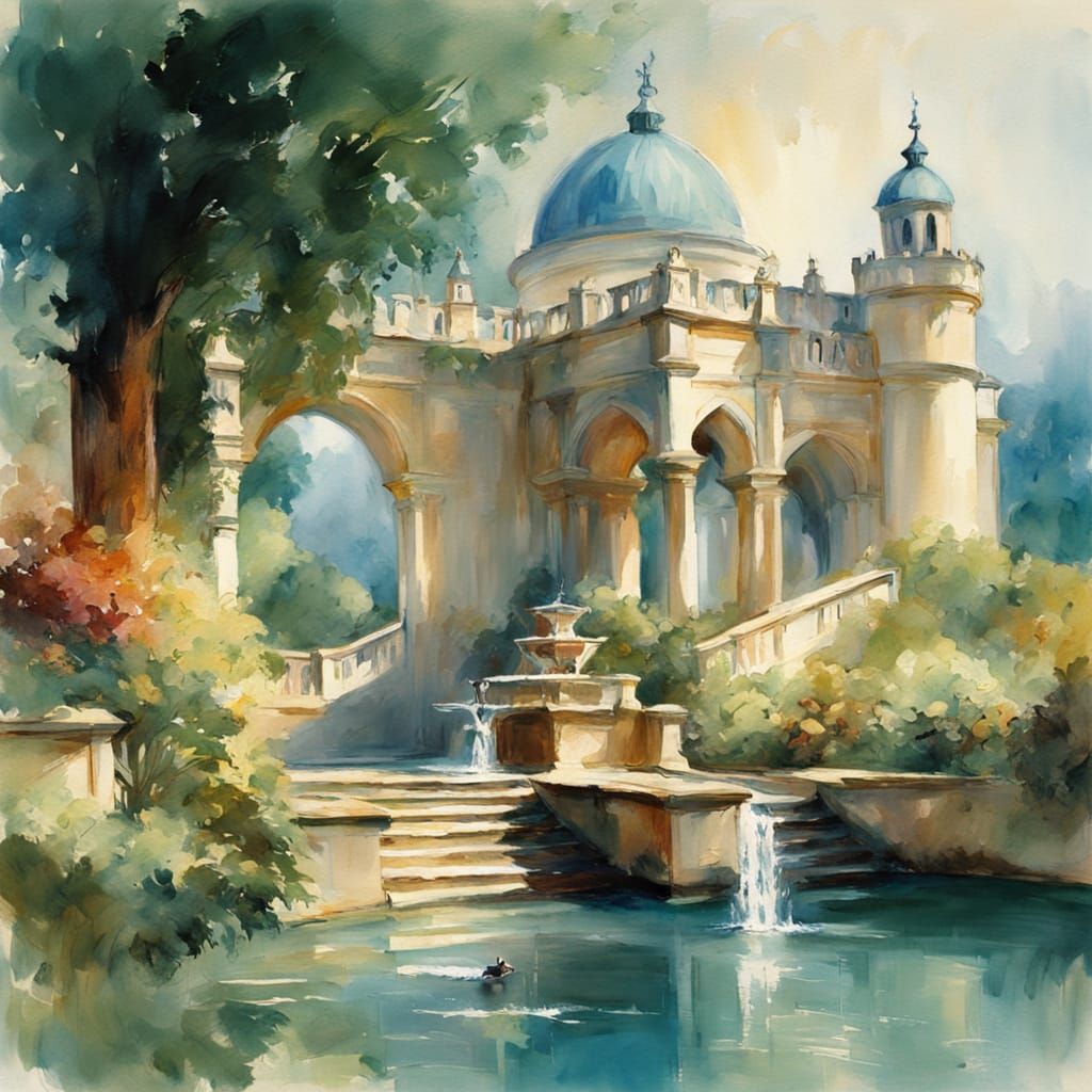 Whimsical Watercolor Painting of a Majestic Peacock in a Ser...