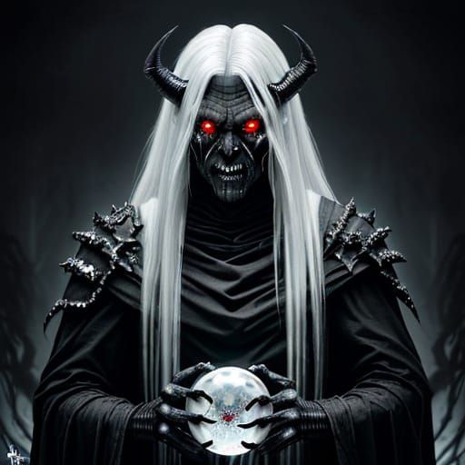 Hyperrealistic Demon with Sinister Face and Ancient Armor