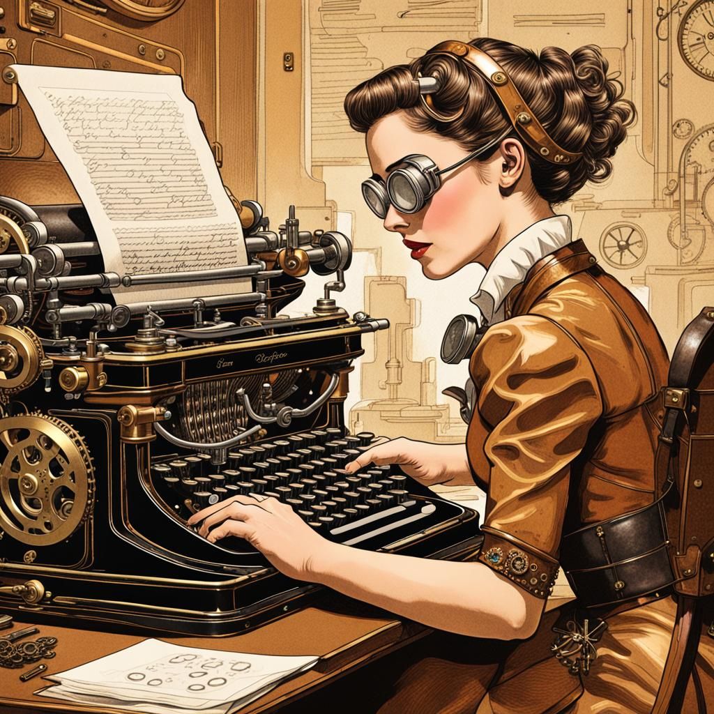 Steampunk Office Girl with Brass Goggles Illustration