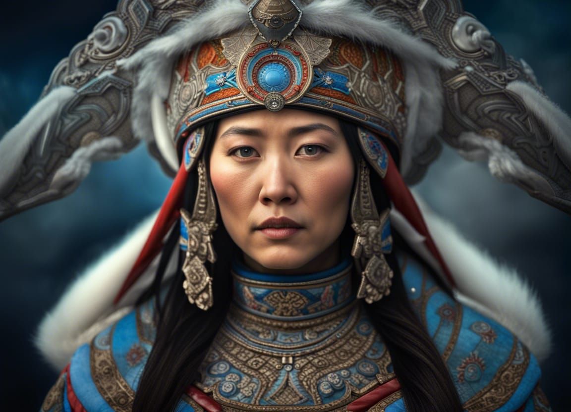 Majestic Buryat Woman as Tengri: Hyperrealistic Portrait