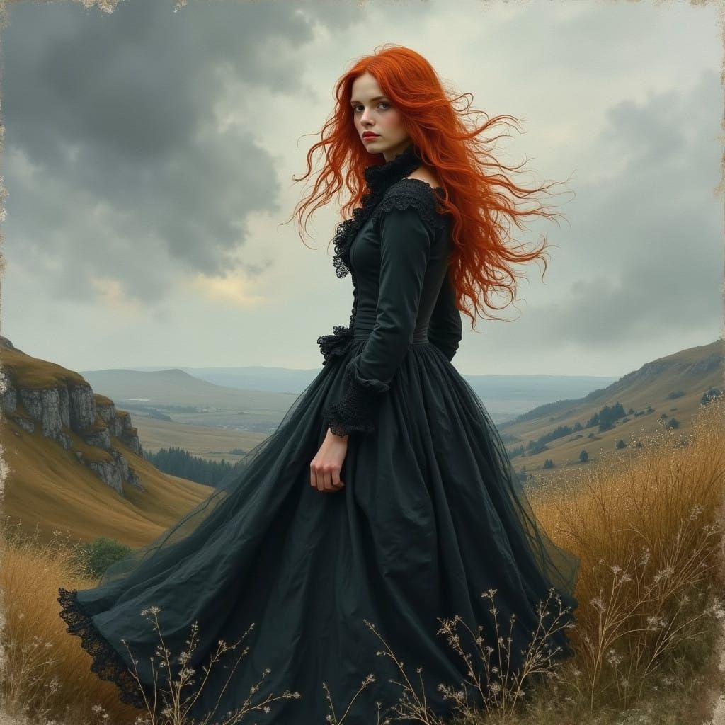 Gothic Lady on a Windswept Moor