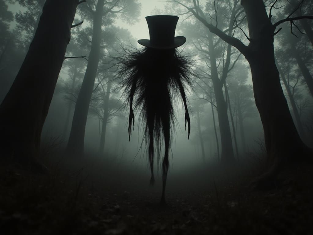 Pale Creature in Woods: Strange-Core Abstract Horror