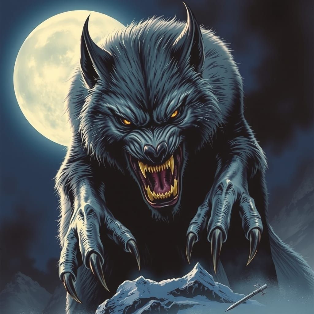 Fearsome Werewolf Under a Full Moon