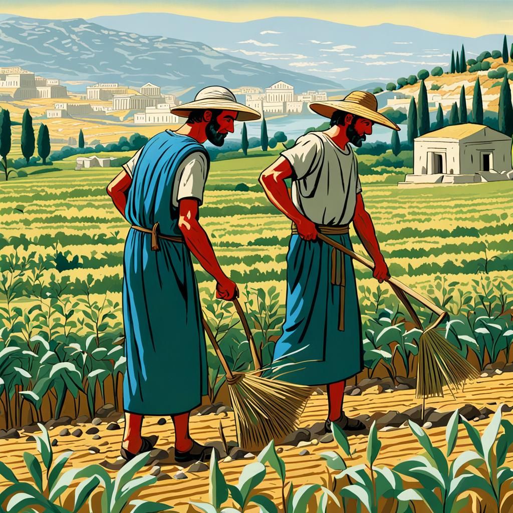 Farmers in Field Inspired by Ancient Greece