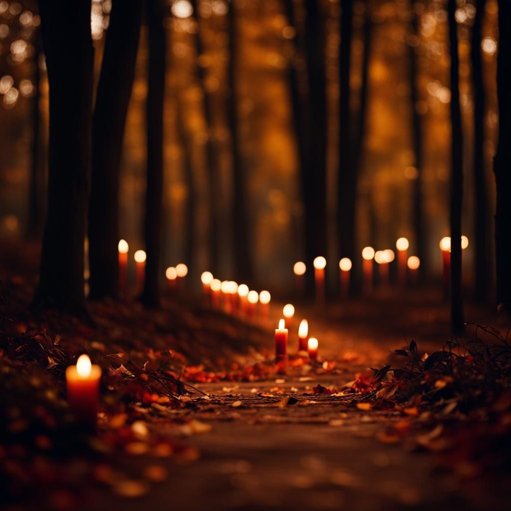 Candlelit Path Through Autumn Forest: Professional Photograp...