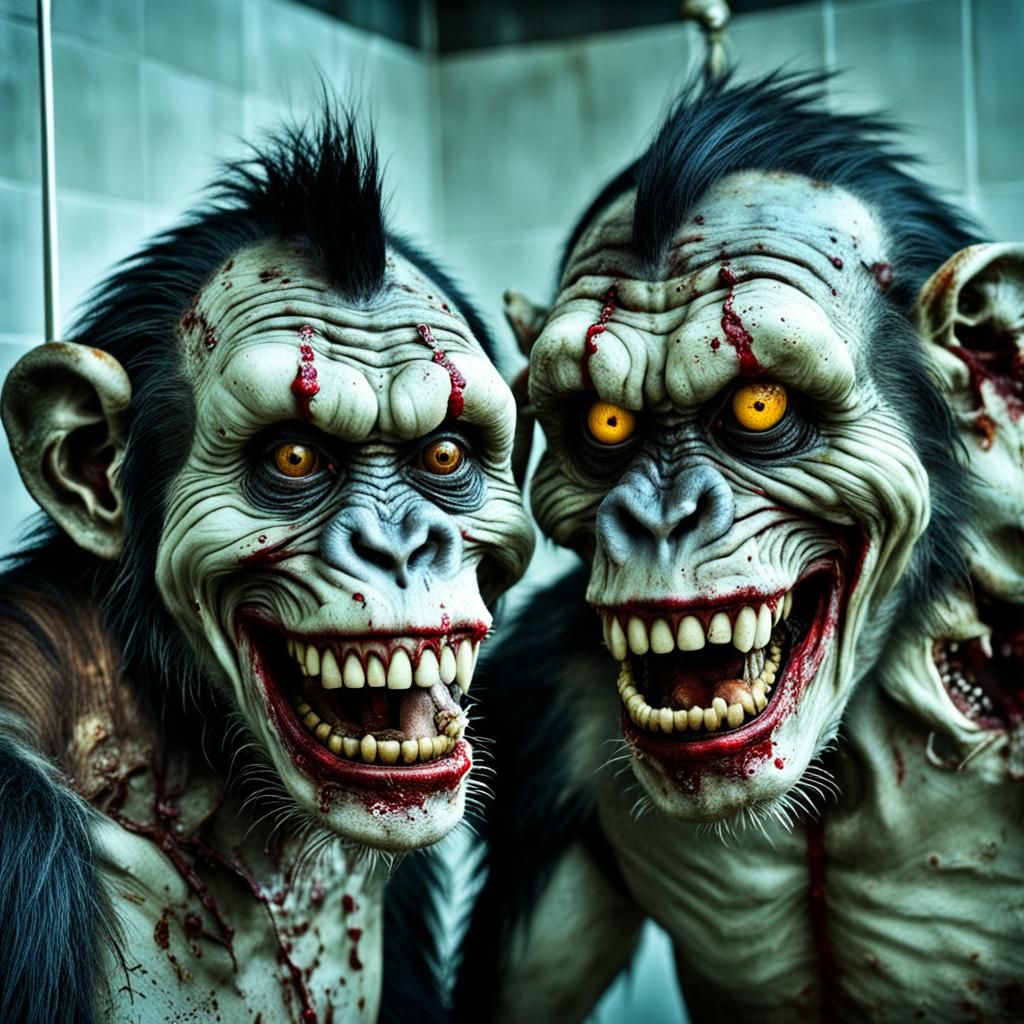 Steampunk Zombie Monkey Clowns in Shower