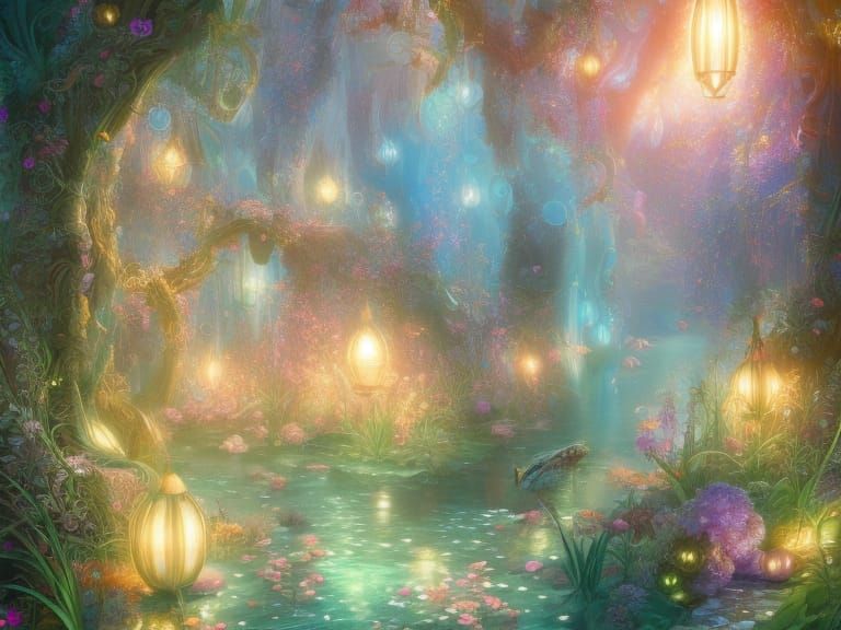 Luminous Paradise Garden in Steampunk Style