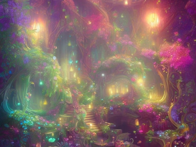 Magical Paradise Garden with Steampunk Elements