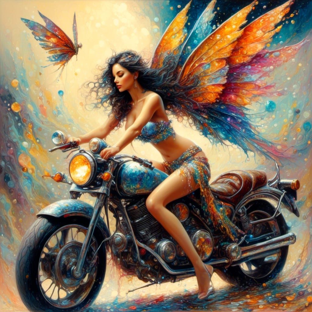 Fairy Biker in Liquid Art Style