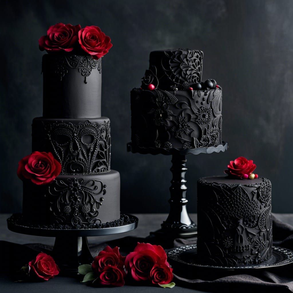 Darkly Elegant Goth Cakes with Floral Motifs