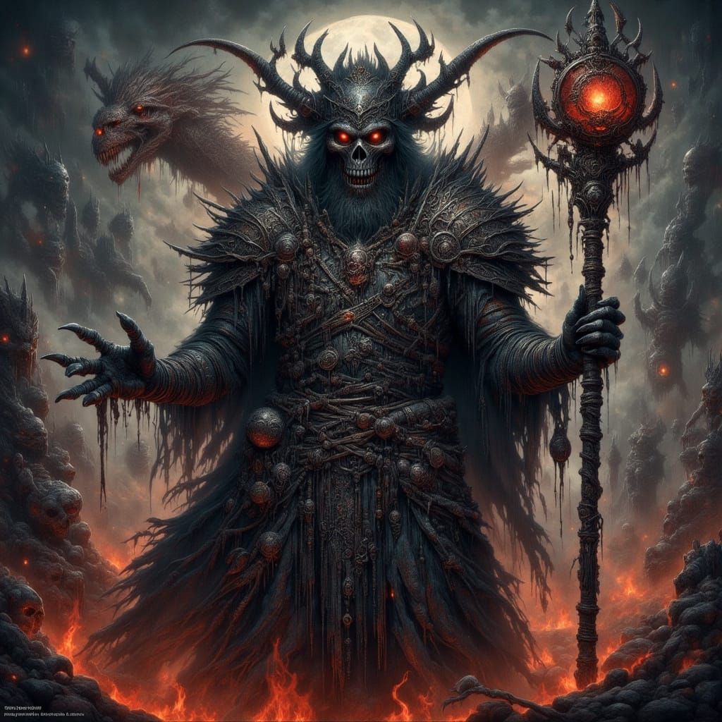 Dark Fantasy Necromancer Invoking Nether-Realm Spirits